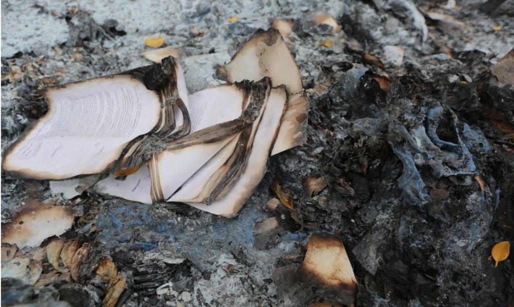 A damage book slightly burned by fire